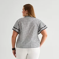Liz Claiborne Womens Plus V Neck Short Sleeve Blouse