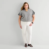 Liz Claiborne Womens Plus V Neck Short Sleeve Blouse