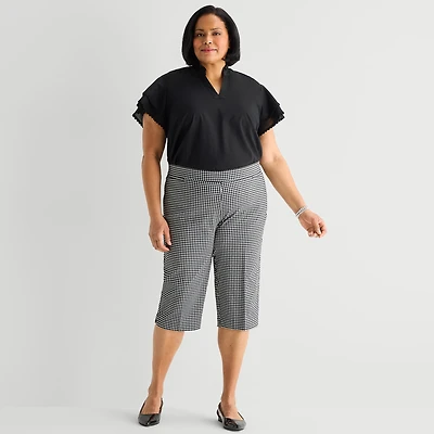 Liz Claiborne Lisa Womens Plus Stretch Fabric Straight Mid Rise Capri Pant
