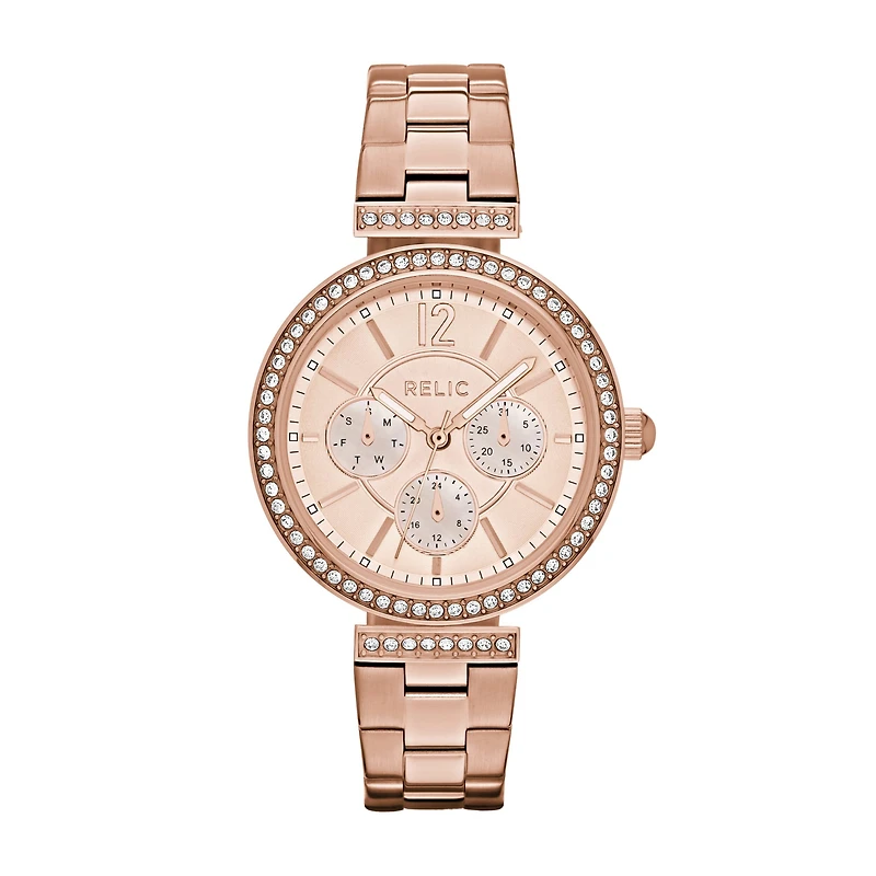 Relic By Fossil Womens Multi-Function Rose Goldtone Stainless Steel Bracelet Watch Zr15903