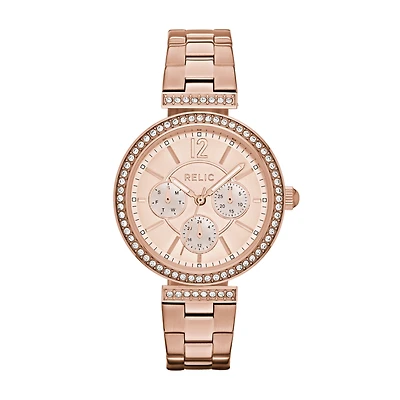 Relic By Fossil Womens Multi-Function Rose Goldtone Stainless Steel Bracelet Watch Zr15903