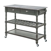 French Country Stainless Steel Counter Top Kitchen Cart with Wine Rack