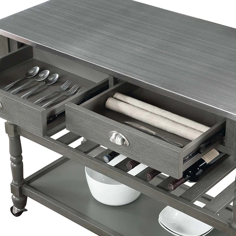 French Country Stainless Steel Counter Top Kitchen Cart with Wine Rack