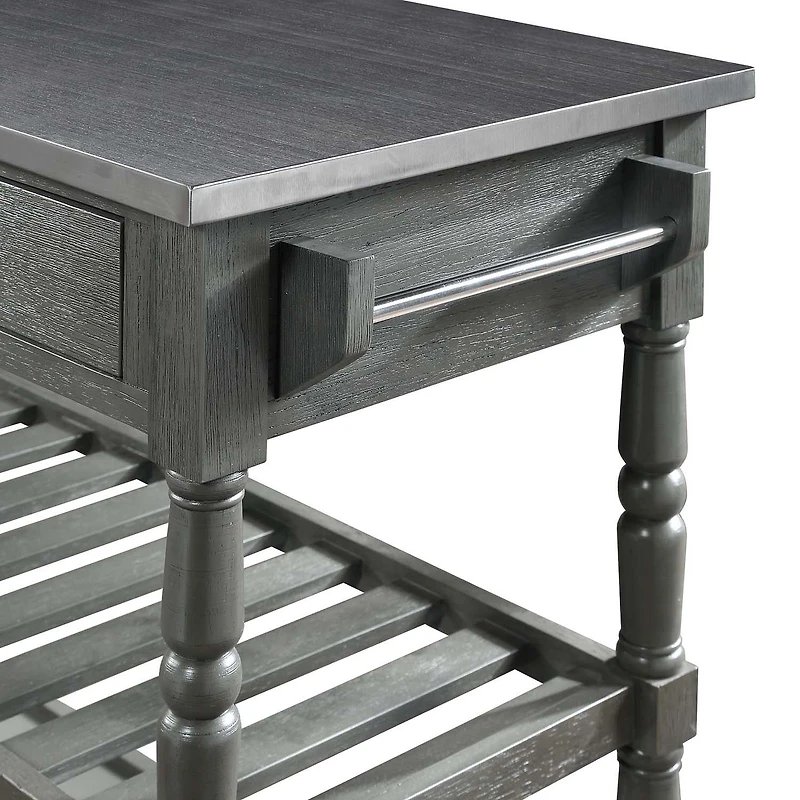 French Country Stainless Steel Counter Top Kitchen Cart with Wine Rack