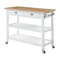 French Country Butcher Block Counter Top Kitchen Cart with Wine Rack