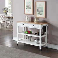 French Country Butcher Block Counter Top Kitchen Cart with Wine Rack