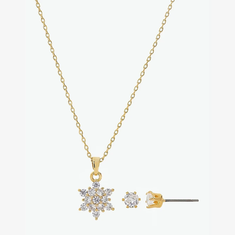 Sparkle Allure Womens Cubic Zirconia 14K Gold Over Brass Flower 2-pc. Jewelry Set