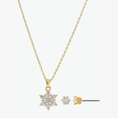 Sparkle Allure Womens Cubic Zirconia 14K Gold Over Brass Flower 2-pc. Jewelry Set