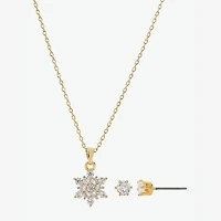 Sparkle Allure Womens Cubic Zirconia 14K Gold Over Brass Flower 2-pc. Jewelry Set