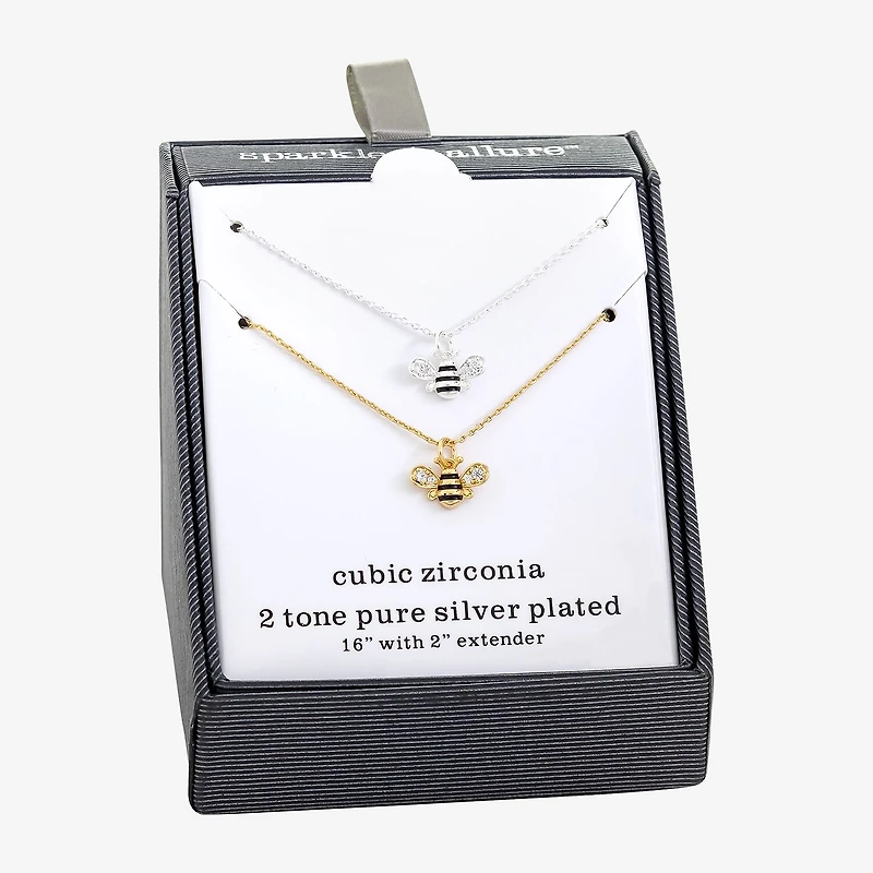 Sparkle Allure Womens Cubic Zirconia 14K Gold Over Brass Pure Silver Over Brass 2-pc. Necklace Set