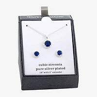 Sparkle Allure Womens Blue Cubic Zirconia Pure Silver Over Brass Round 2-pc. Jewelry Set