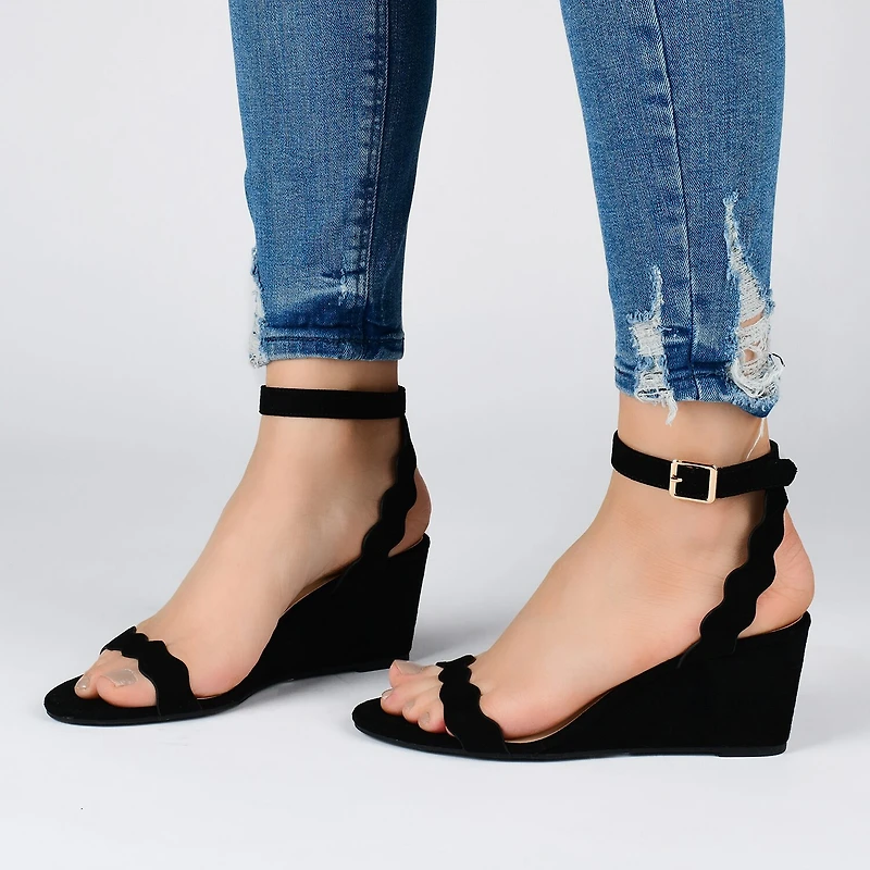 Journee Collection Loucia Womens Round Open Toe Wedge Heel Pumps
