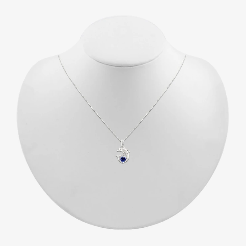 Dolphin Womens Diamond Accent Lab Created Blue Sapphire Sterling Silver 18 Inch Pendant Necklace