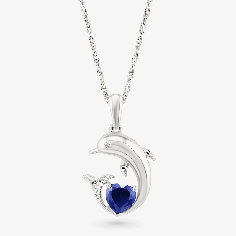 Dolphin Womens Diamond Accent Lab Created Blue Sapphire Sterling Silver 18 Inch Pendant Necklace