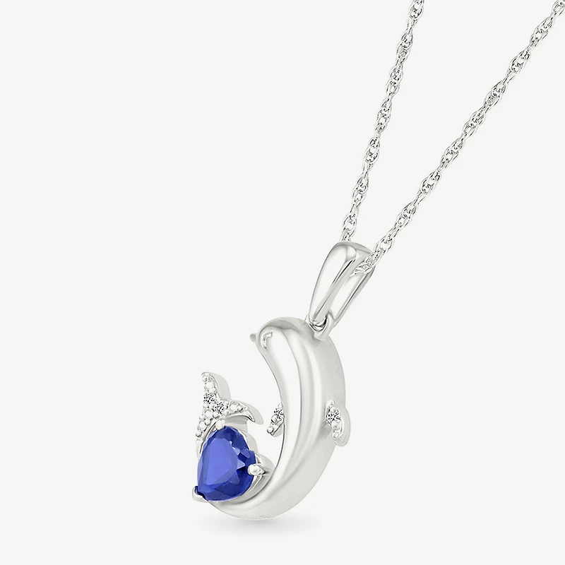 Dolphin Womens Diamond Accent Lab Created Blue Sapphire Sterling Silver 18 Inch Pendant Necklace
