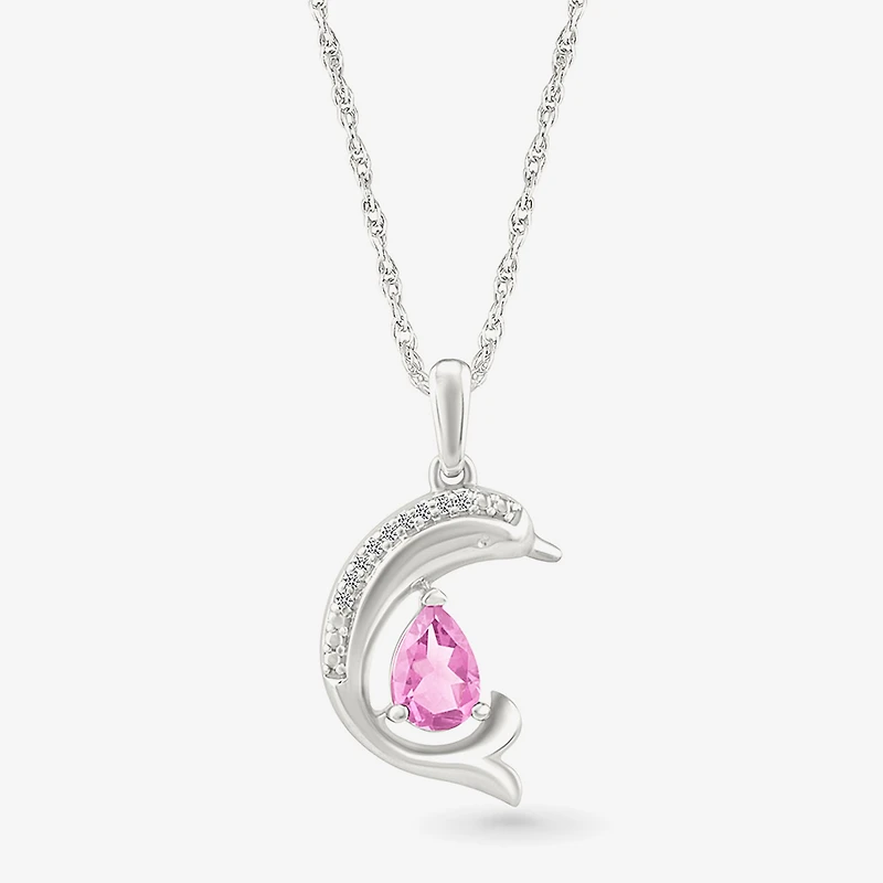 Dolphin Womens Diamond Accent Lab Created Sapphire Sterling Silver 18 Inch Pendant Necklace