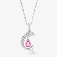 Dolphin Womens Diamond Accent Lab Created Sapphire Sterling Silver 18 Inch Pendant Necklace