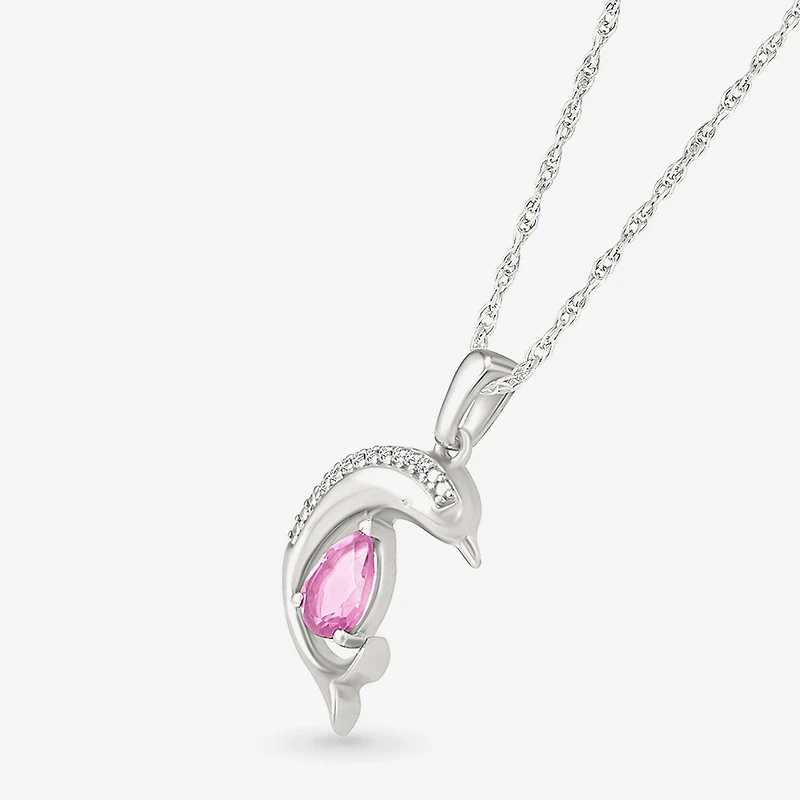 Dolphin Womens Diamond Accent Lab Created Sapphire Sterling Silver 18 Inch Pendant Necklace