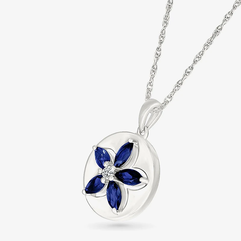 Womens Lab Created Sapphire Sterling Silver 18 Inch Pendant Necklace