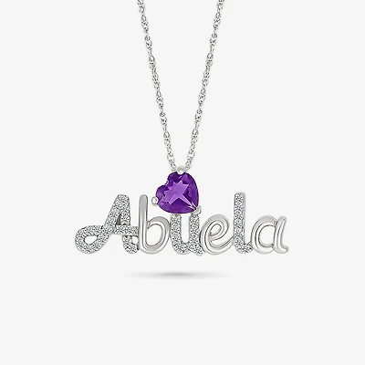 Abuela Womens Genuine Purple Amethyst Sterling Silver Heart 18 Inch Pendant Necklace