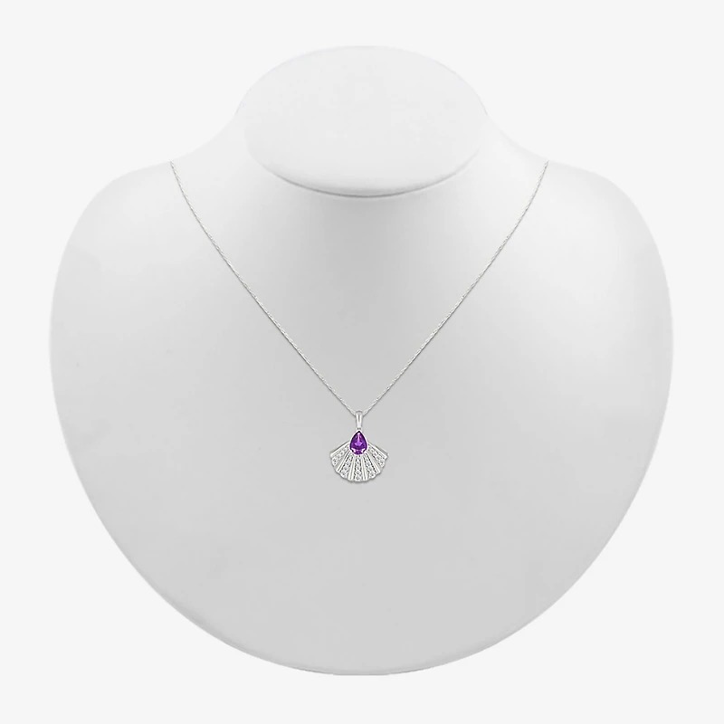 Seashell Womens Genuine Purple Amethyst Sterling Silver 18 Inch Pendant Necklace