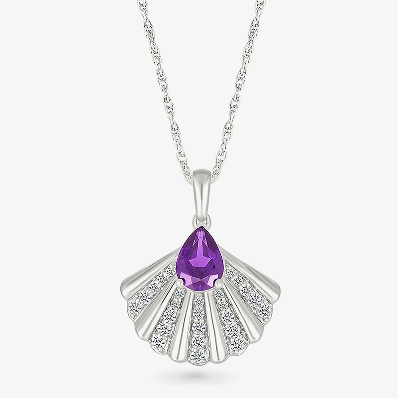 Seashell Womens Genuine Purple Amethyst Sterling Silver 18 Inch Pendant Necklace