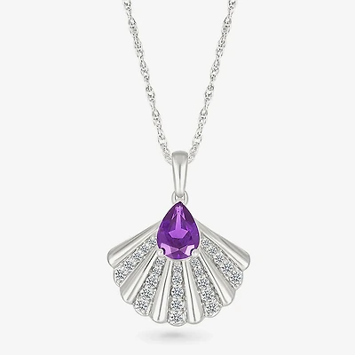 Seashell Womens Genuine Purple Amethyst Sterling Silver 18 Inch Pendant Necklace