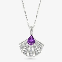 Seashell Womens Genuine Purple Amethyst Sterling Silver 18 Inch Pendant Necklace