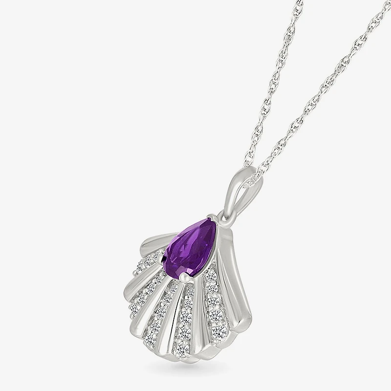 Seashell Womens Genuine Purple Amethyst Sterling Silver 18 Inch Pendant Necklace
