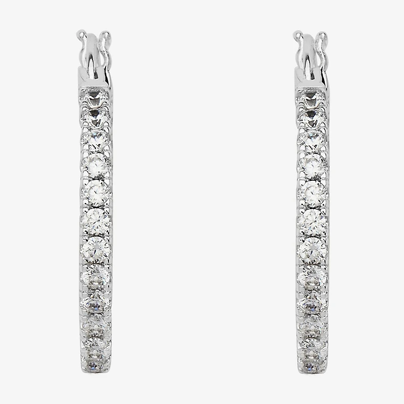 Silver Reflections Womens Cubic Zirconia 27.5mm Hoop Earrings
