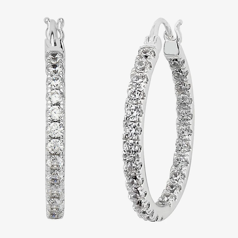 Silver Reflections Womens Cubic Zirconia 27.5mm Hoop Earrings