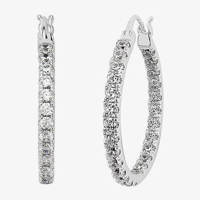 Silver Reflections Womens Cubic Zirconia 27.5mm Hoop Earrings