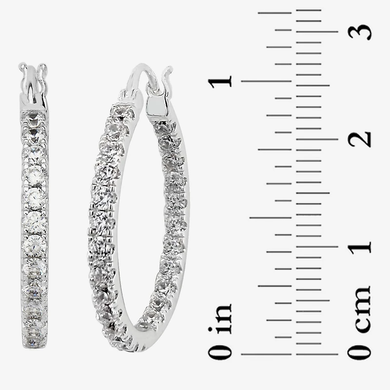 Silver Reflections Womens Cubic Zirconia 27.5mm Hoop Earrings