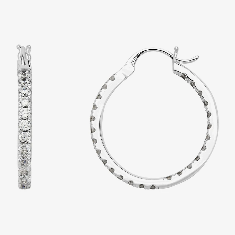 Silver Reflections Womens Cubic Zirconia 27.5mm Hoop Earrings