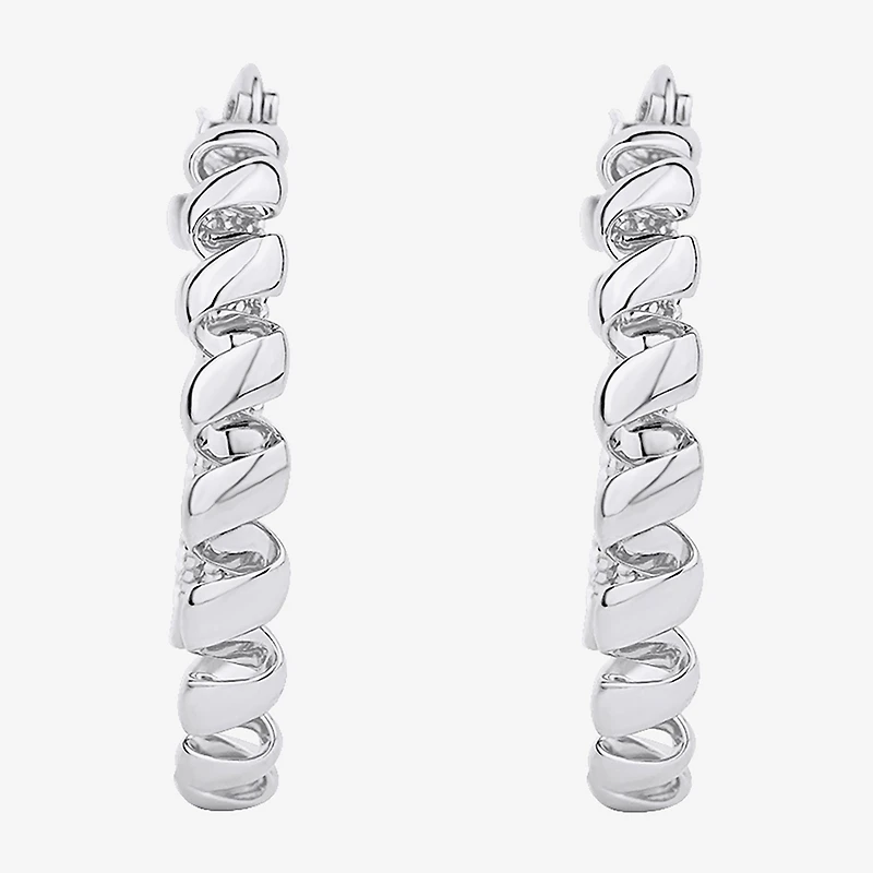 Silver Reflections Double Womens 38mm Hoop Earrings