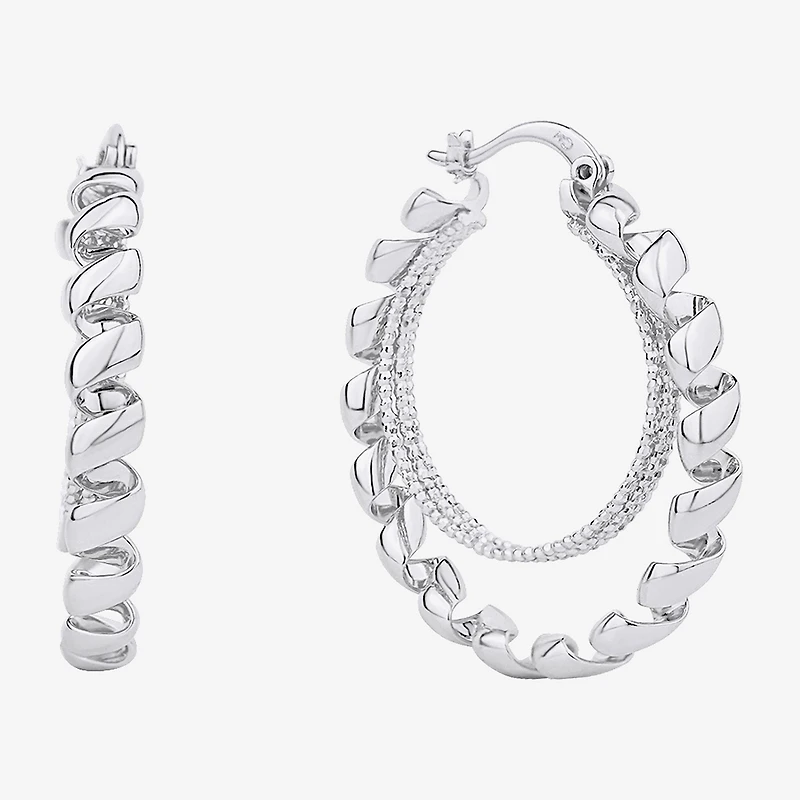 Silver Reflections Double Womens 38mm Hoop Earrings