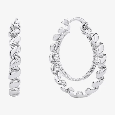 Silver Reflections Double Womens 38mm Hoop Earrings
