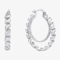 Silver Reflections Double Womens 38mm Hoop Earrings