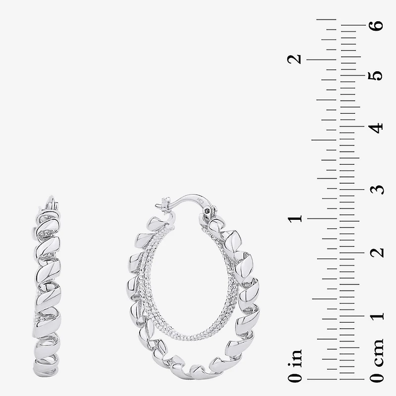 Silver Reflections Double Womens 38mm Hoop Earrings