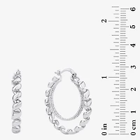 Silver Reflections Double Womens 38mm Hoop Earrings