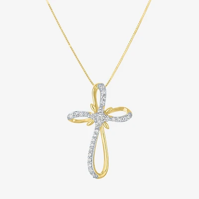 (H-I / I1) Womens 1/3 CT. T.W. Lab Grown White Diamond 10K Gold Cross 18 Inch Pendant Necklace