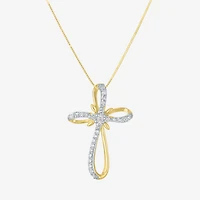 (H-I / I1) Womens 1/3 CT. T.W. Lab Grown White Diamond 10K Gold Cross 18 Inch Pendant Necklace