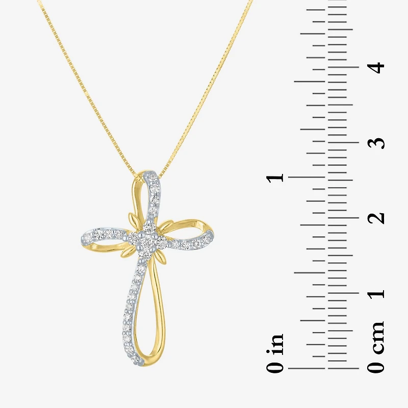 (H-I / I1) Womens 1/3 CT. T.W. Lab Grown White Diamond 10K Gold Cross 18 Inch Pendant Necklace