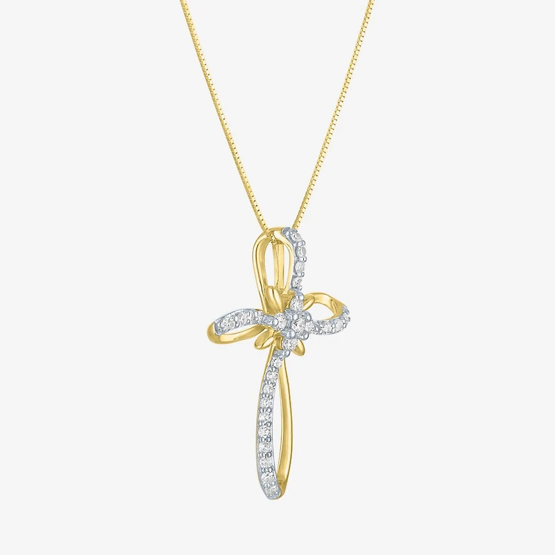 (H-I / I1) Womens 1/3 CT. T.W. Lab Grown White Diamond 10K Gold Cross 18 Inch Pendant Necklace
