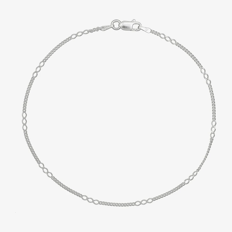 Made in Italy Womens Sterling Silver 9 1/2 Inch Solid Link Ankle Bracelet