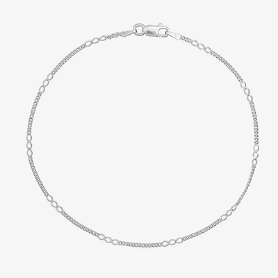 Made in Italy Womens Sterling Silver 9 1/2 Inch Solid Link Ankle Bracelet