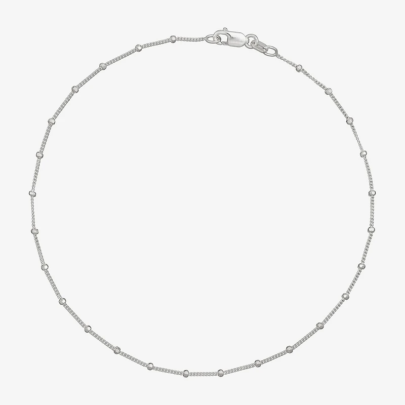Made in Italy Womens Sterling Silver 9 1/2 Inch Solid Bead Ankle Bracelet