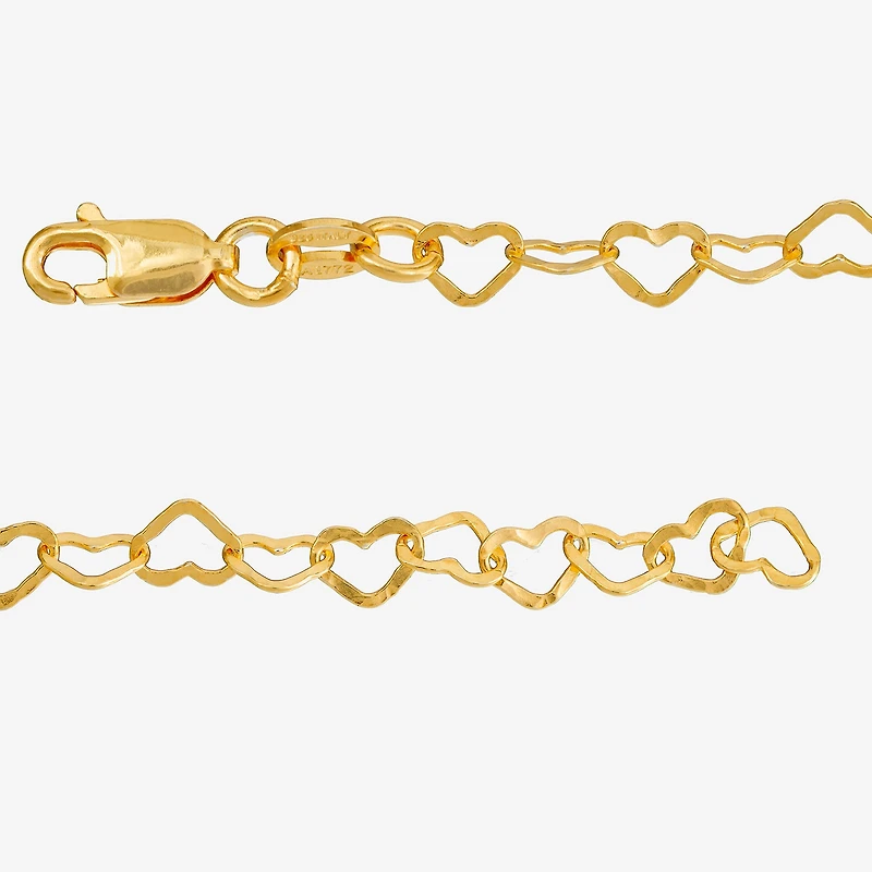 Made in Italy Womens 24K Gold Over Silver 7.5 Inch Solid Link Heart Chain Bracelet