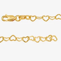 Made in Italy Womens 24K Gold Over Silver 7.5 Inch Solid Link Heart Chain Bracelet