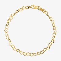 Made in Italy Womens 24K Gold Over Silver 7.5 Inch Solid Link Heart Chain Bracelet